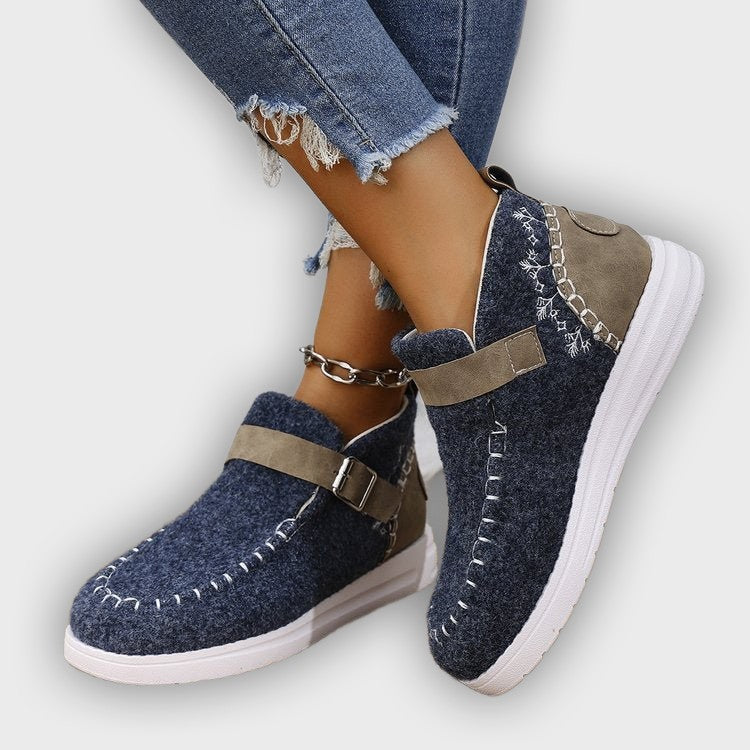 Selene – Women’s Slip-On Ankle Boots with Buckle Strap & Suede Look