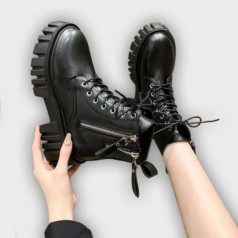 Selma – Women’s Chunky Platform Combat Boots with Side Zip & Lace-Up