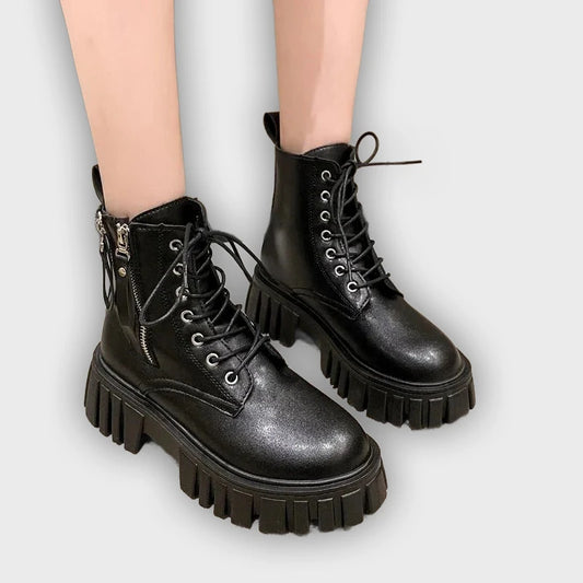 Selma – Women’s Chunky Platform Combat Boots with Side Zip & Lace-Up