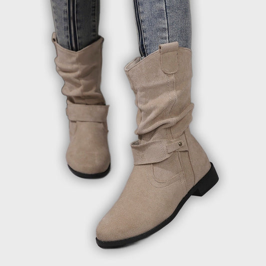 Sienna – Women’s Slouched Suede Mid-Calf Boots with Block Heel & Zip