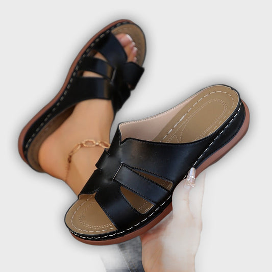 Sophie Women’s Wedge Slide Sandals – Cut-Out – Open Toe – Casual Comfort