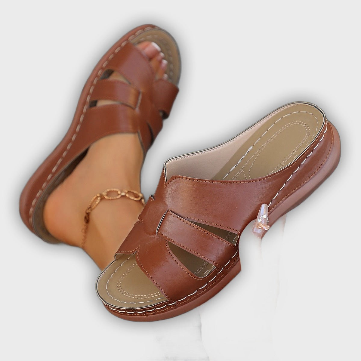 Sophie Women’s Wedge Slide Sandals – Cut-Out – Open Toe – Casual Comfort