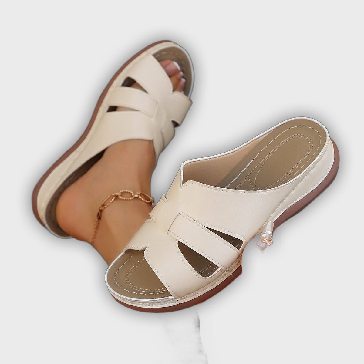 Sophie Women’s Wedge Slide Sandals – Cut-Out – Open Toe – Casual Comfort