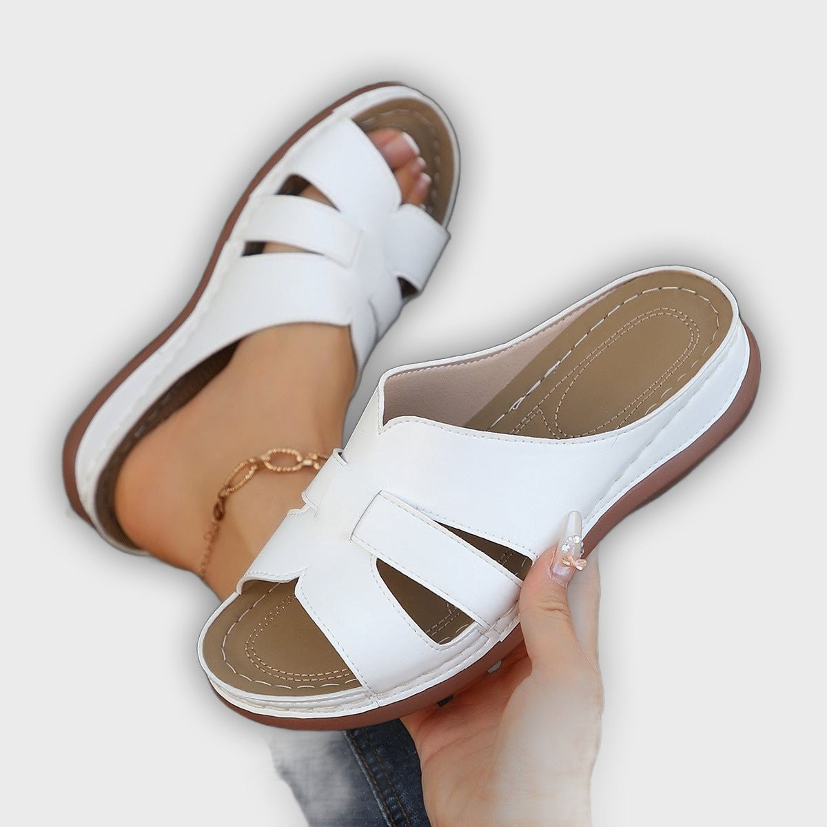 Sophie Women’s Wedge Slide Sandals – Cut-Out – Open Toe – Casual Comfort