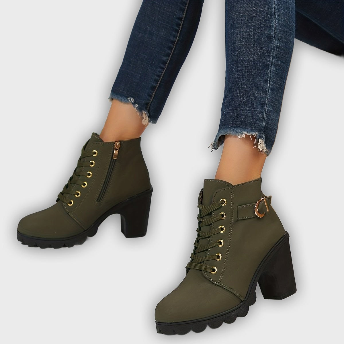 Thyra – Women’s Heeled Ankle Boots in Suede with Side Zip & Block Heel