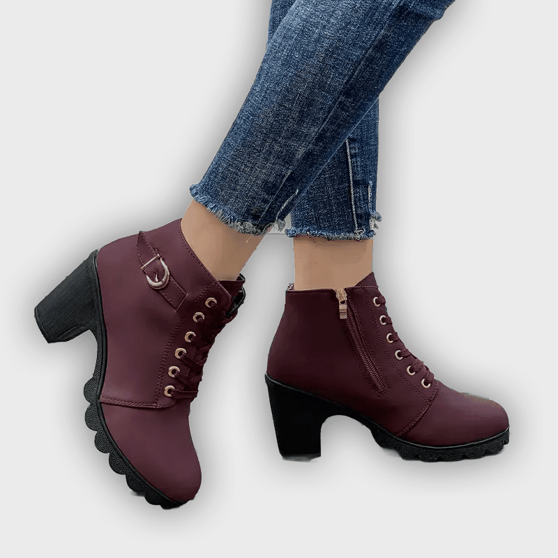 Thyra – Women’s Heeled Ankle Boots in Suede with Side Zip & Block Heel