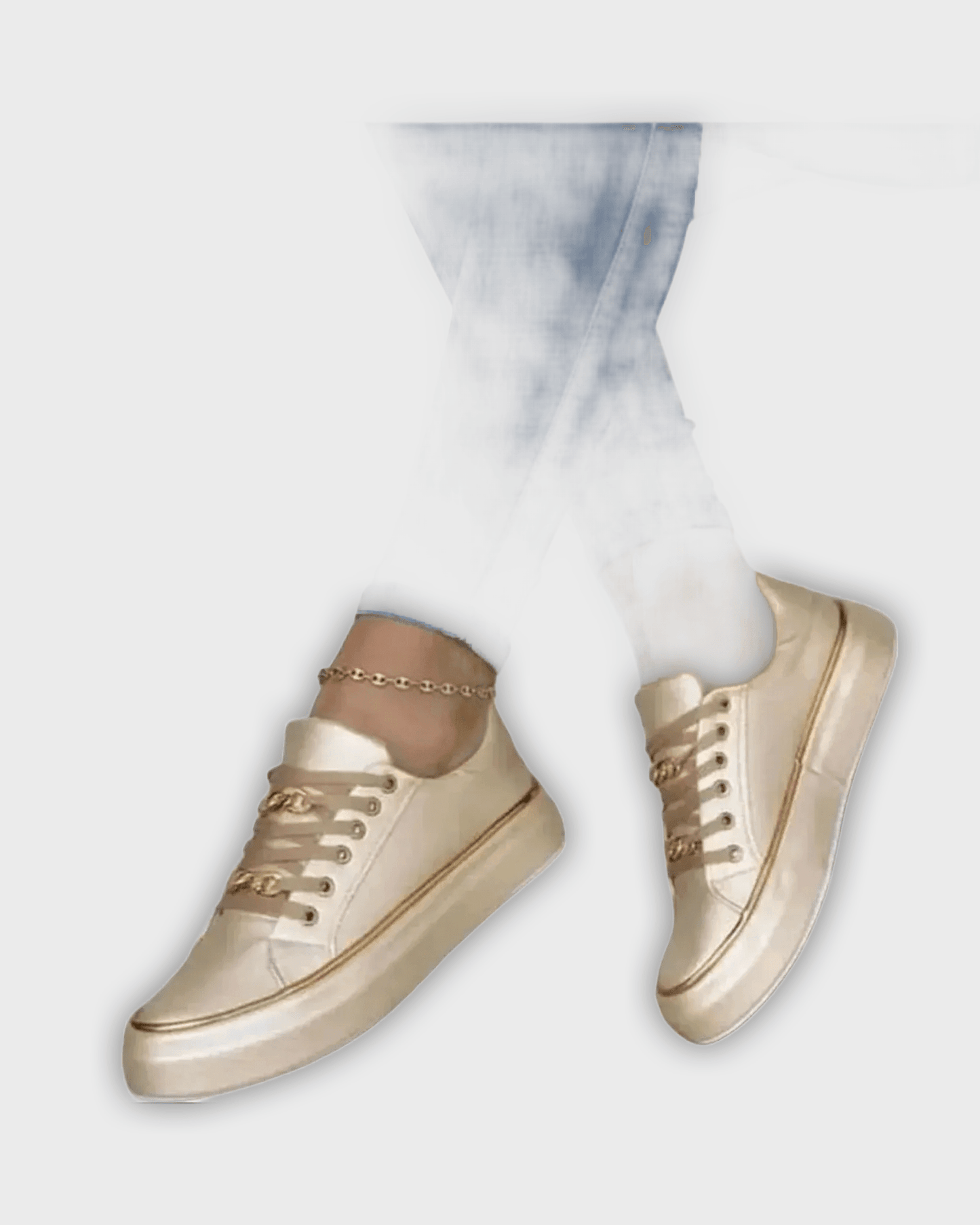 Womens White Trainers With Gold Accent