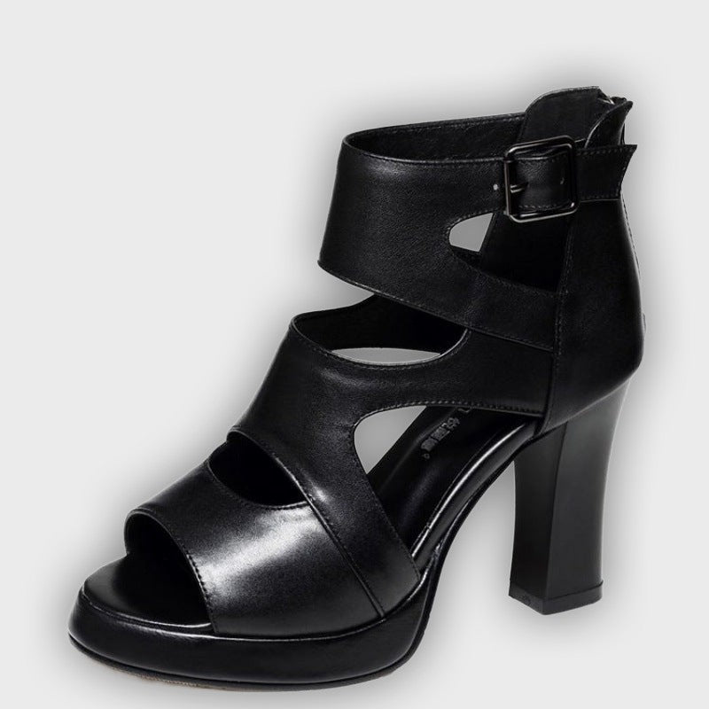 Women’s Peep Toe Block Heel Sandals – Cut-Out Design with Ankle Strap