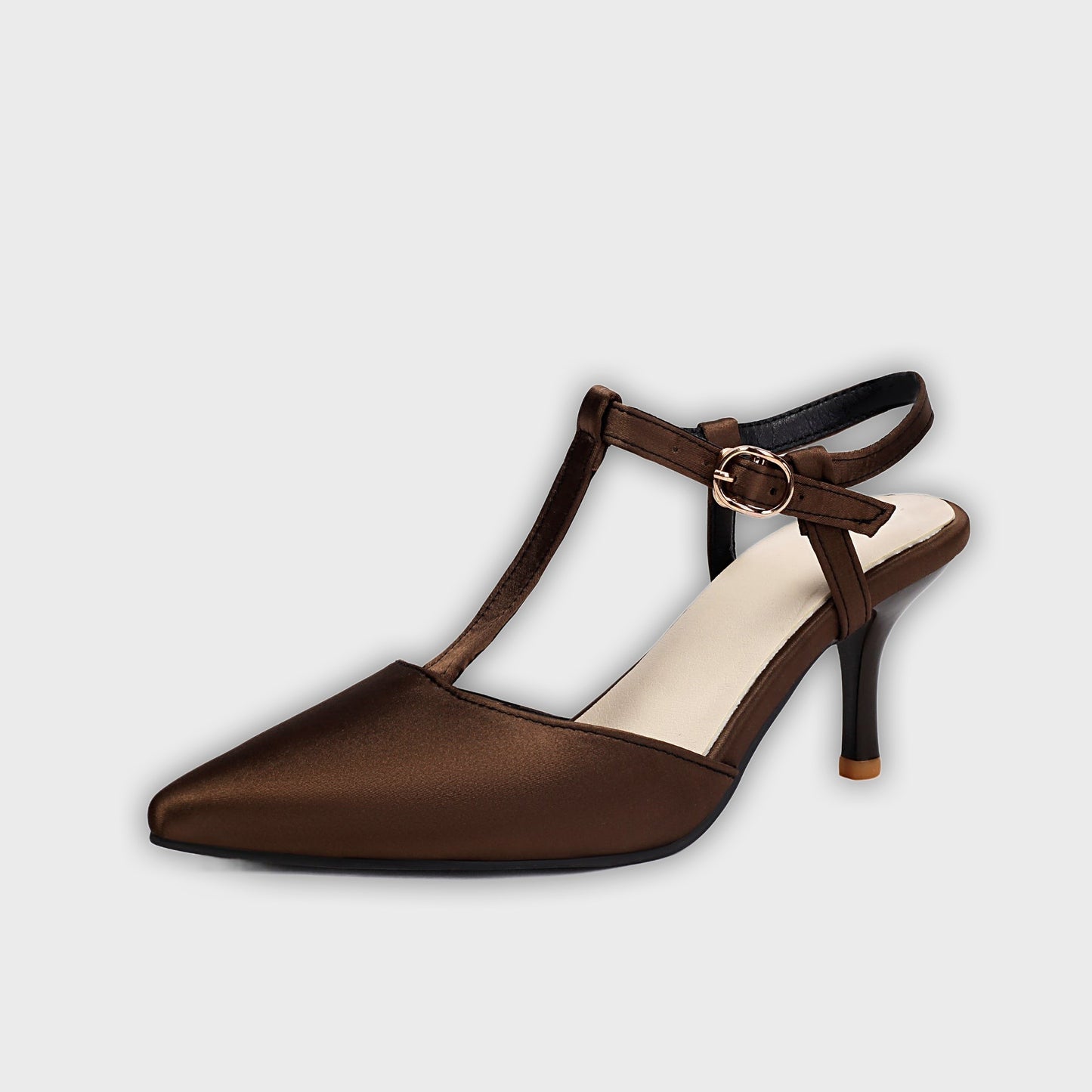 Eliza Women’s Heeled Sandals – Pointed Toe – T-Strap – Slim Fit – Faux Leather