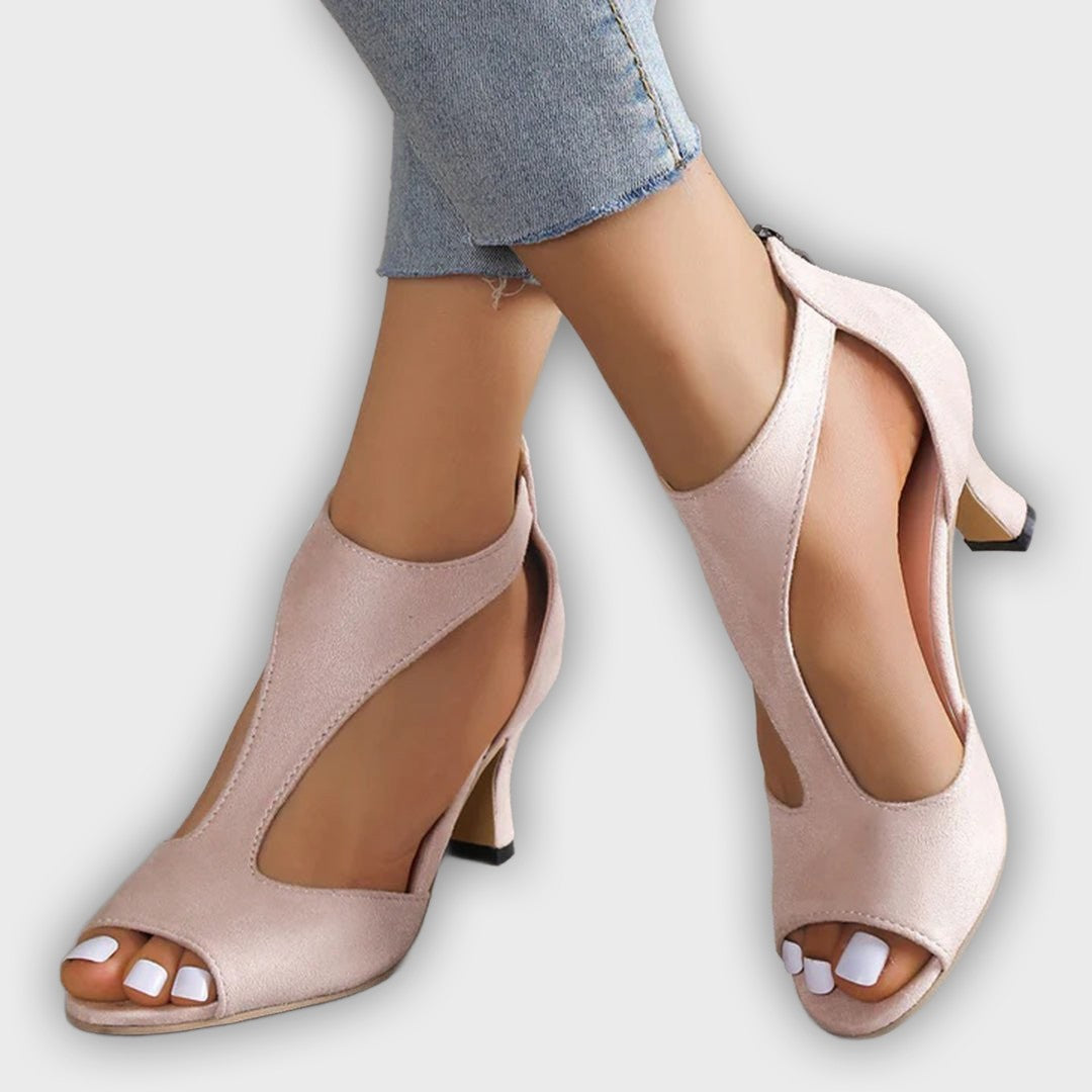 Women’s Suede Peep-Toe Stiletto Sandals – Cutout Detail & Elegant Heel