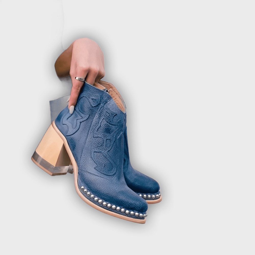 Ysella – Women’s Embroidered PU Leather Ankle Boots with Studded Sole