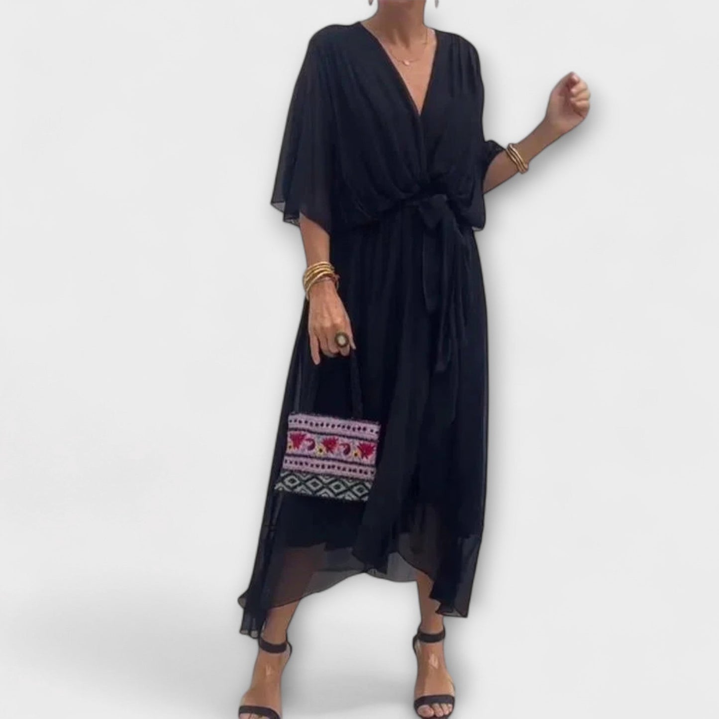 Amoura - V-Neck Chiffon Dress