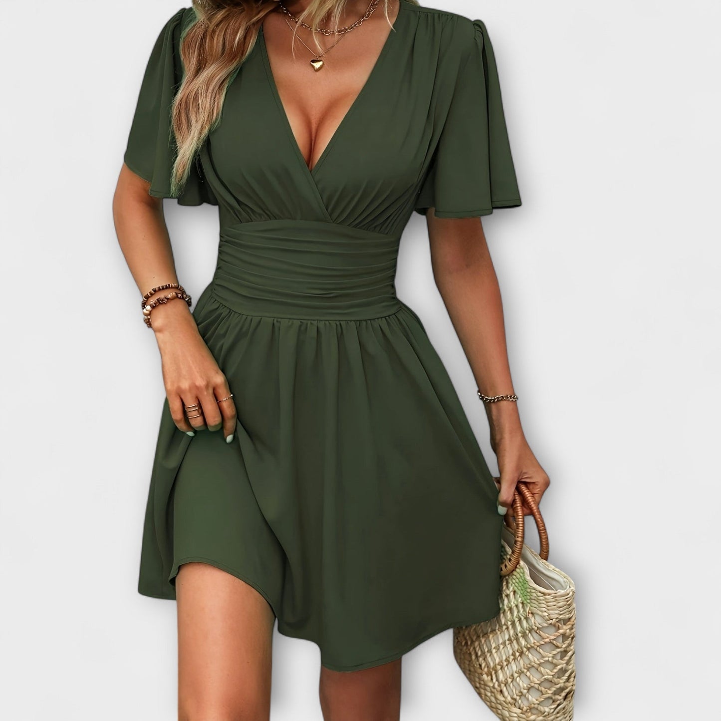 Winslet - V-Neck Dress with Gathered Waist