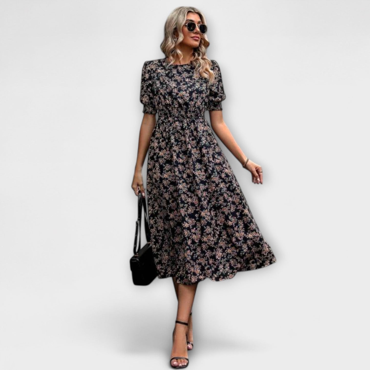 Amelia - Floral Pattern Dress with Round Neck