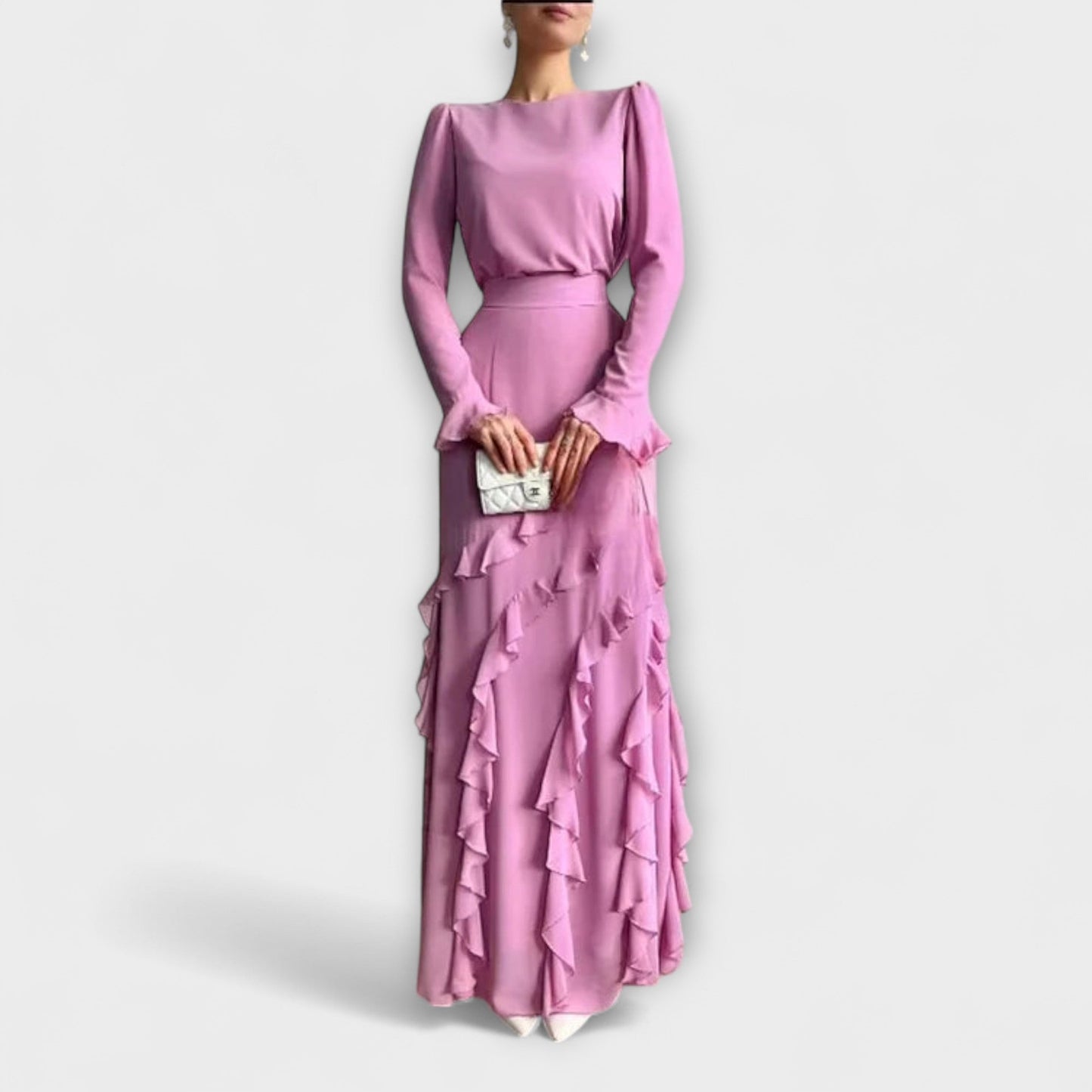 Fallon - Slim Fit Long Dress with 3D Ruffles