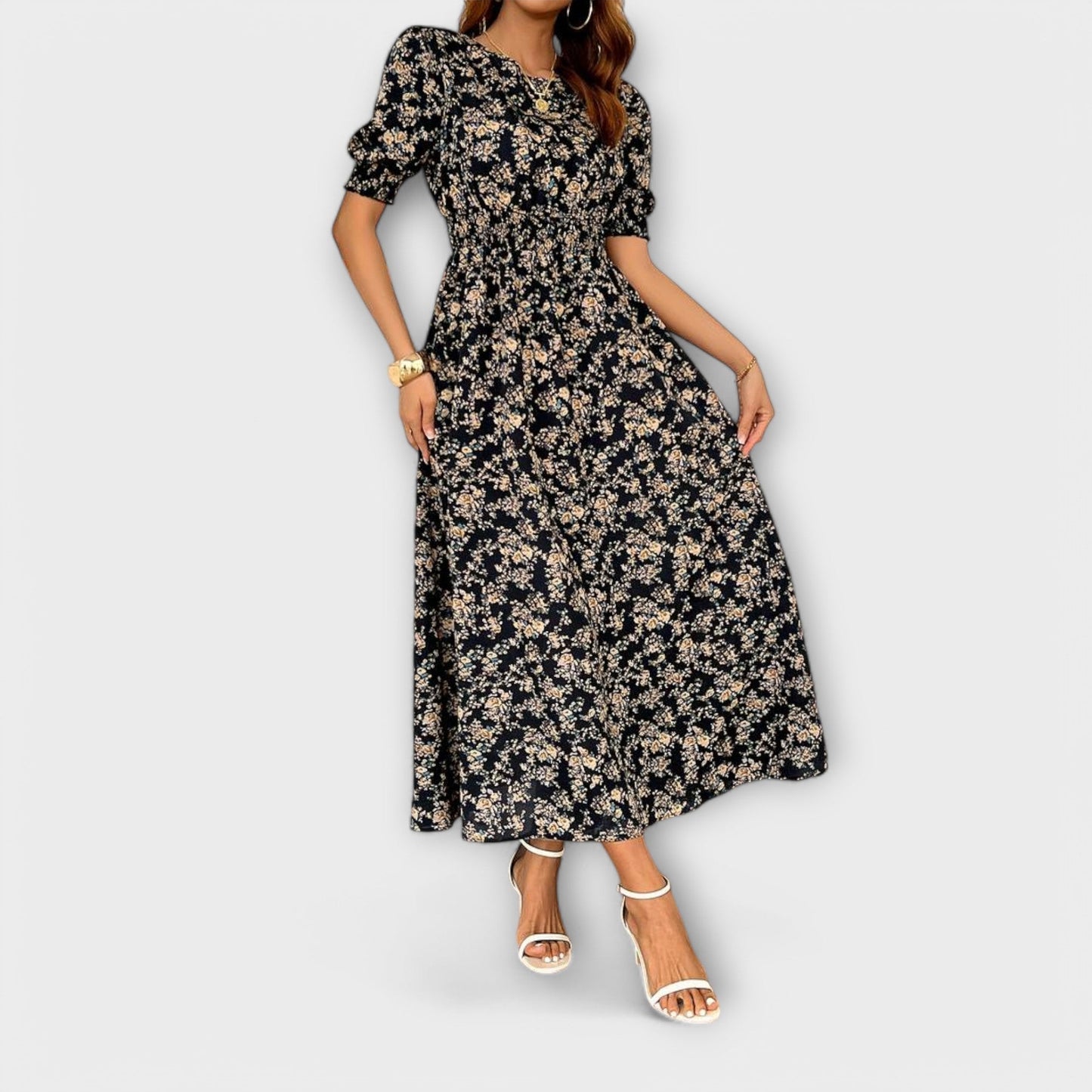 Amelia - Floral Pattern Dress with Round Neck