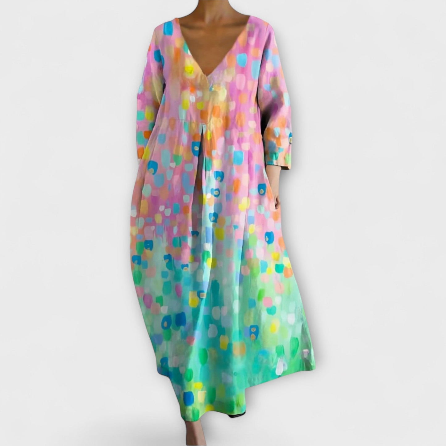 Fiona - Long, Colorful V-Neck Dress