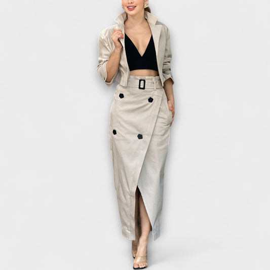 Lyra - Elegant Midi Skirt Jacket with Pockets