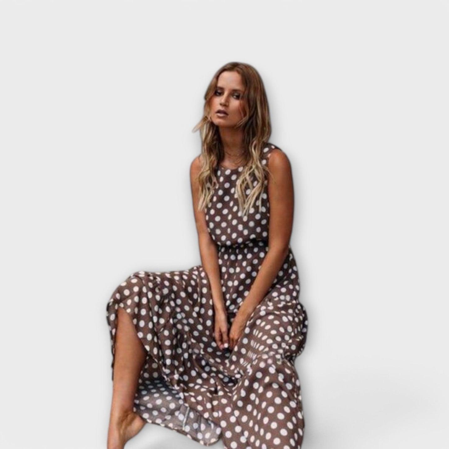 Danae - Boho Midi Dress with Polka Dots