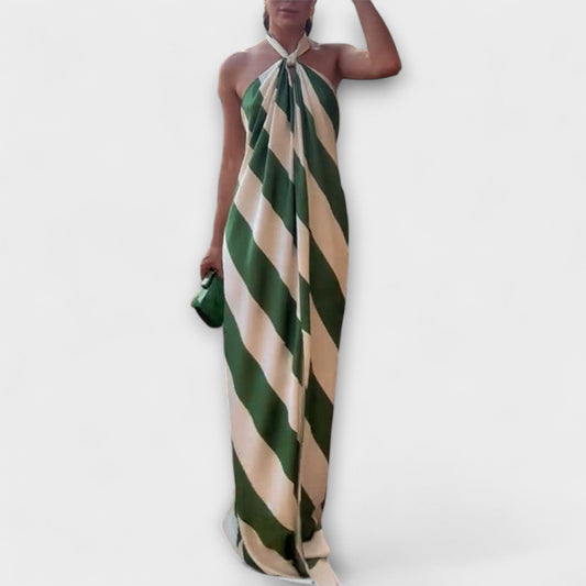 Marlowe - Striped Halter Backless Maxi Dress