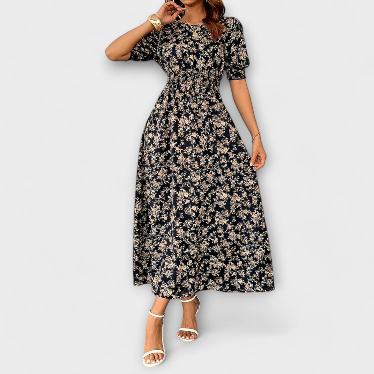 Amelia - Floral Pattern Dress with Round Neck