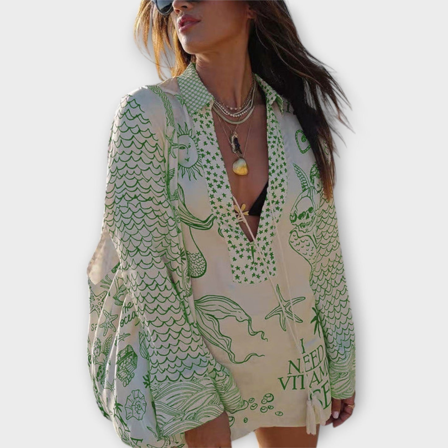 Liv - Satin Watercolor Tassel Shirt and Shorts Set