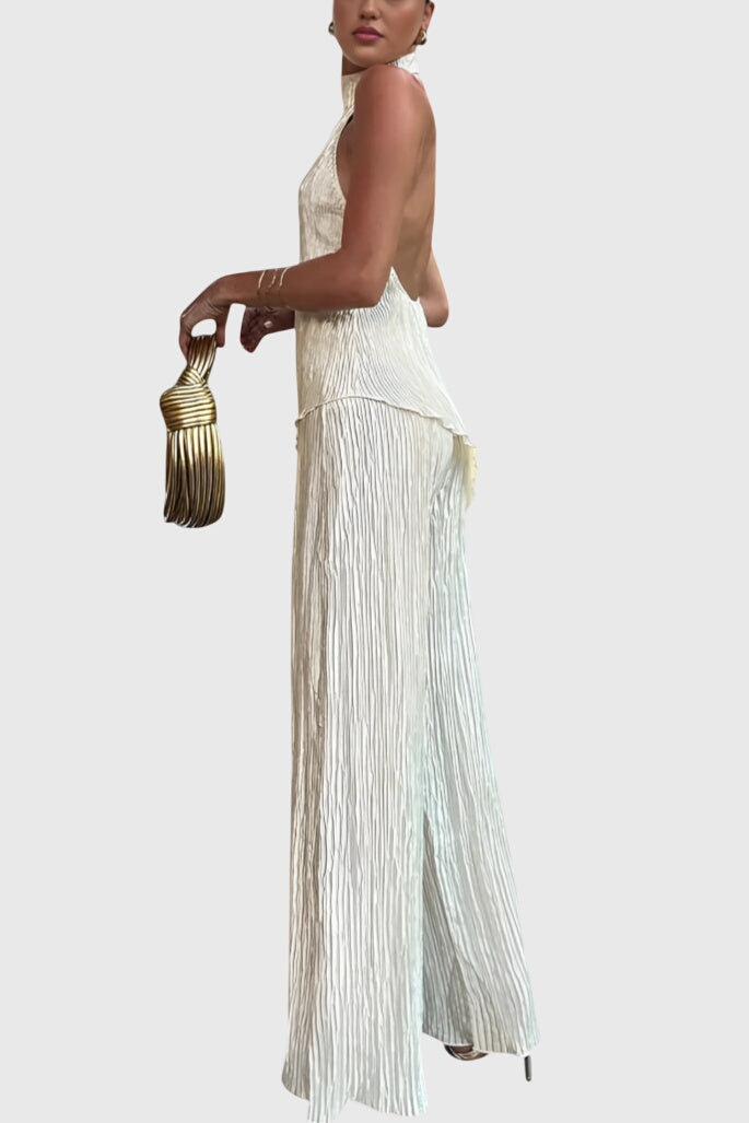 Elegant Pillarika Set with Asymmetrical Top and Flowing Pants