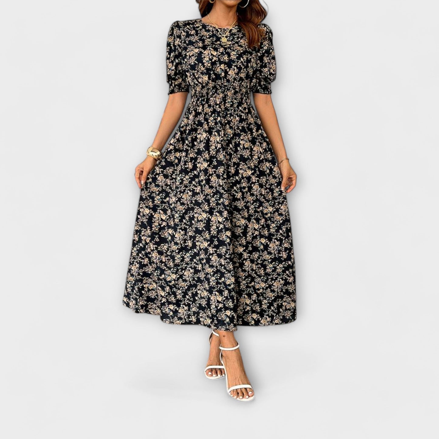 Amelia - Floral Pattern Dress with Round Neck