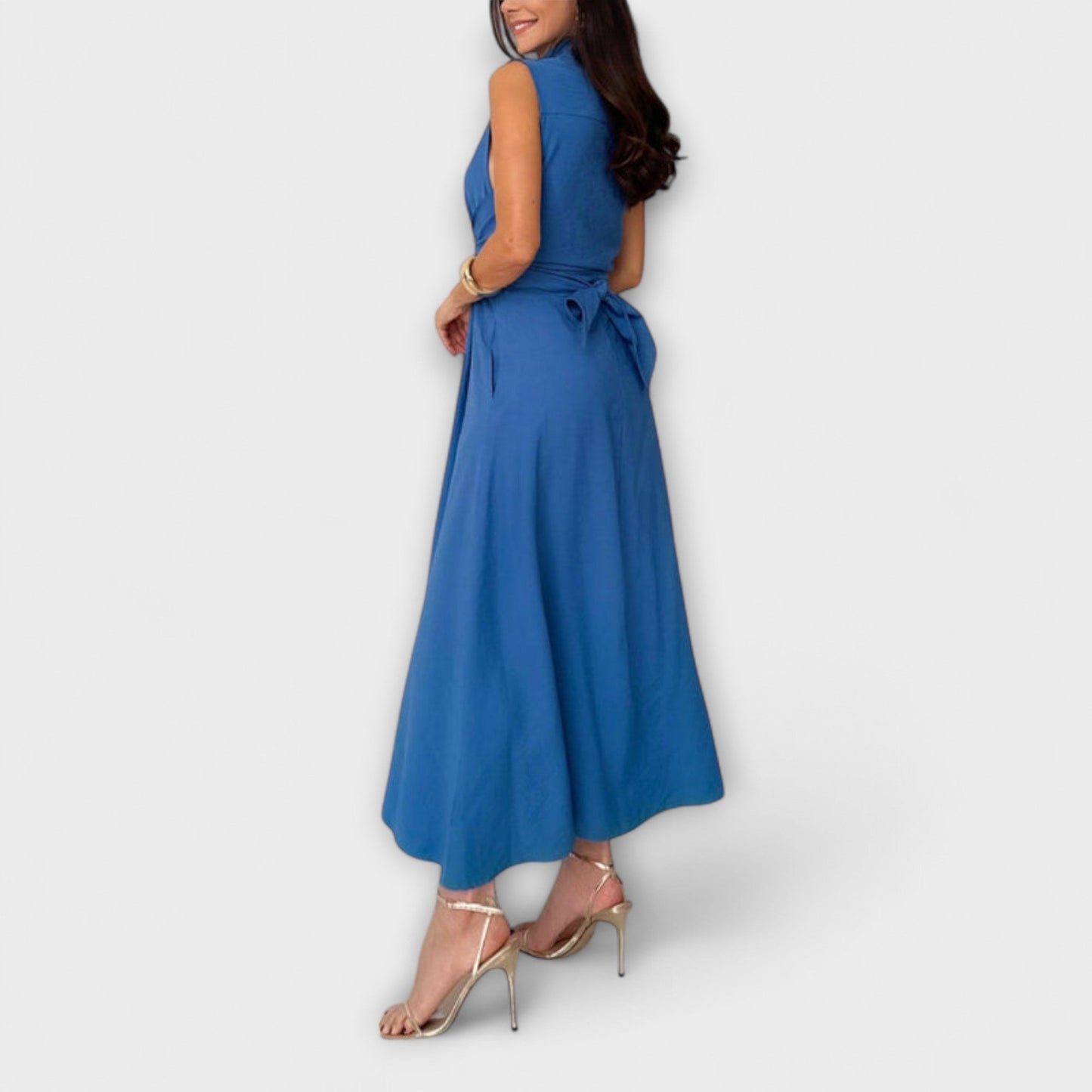 Mira - Striking Single-Breasted Midi Dress with Tie Detail