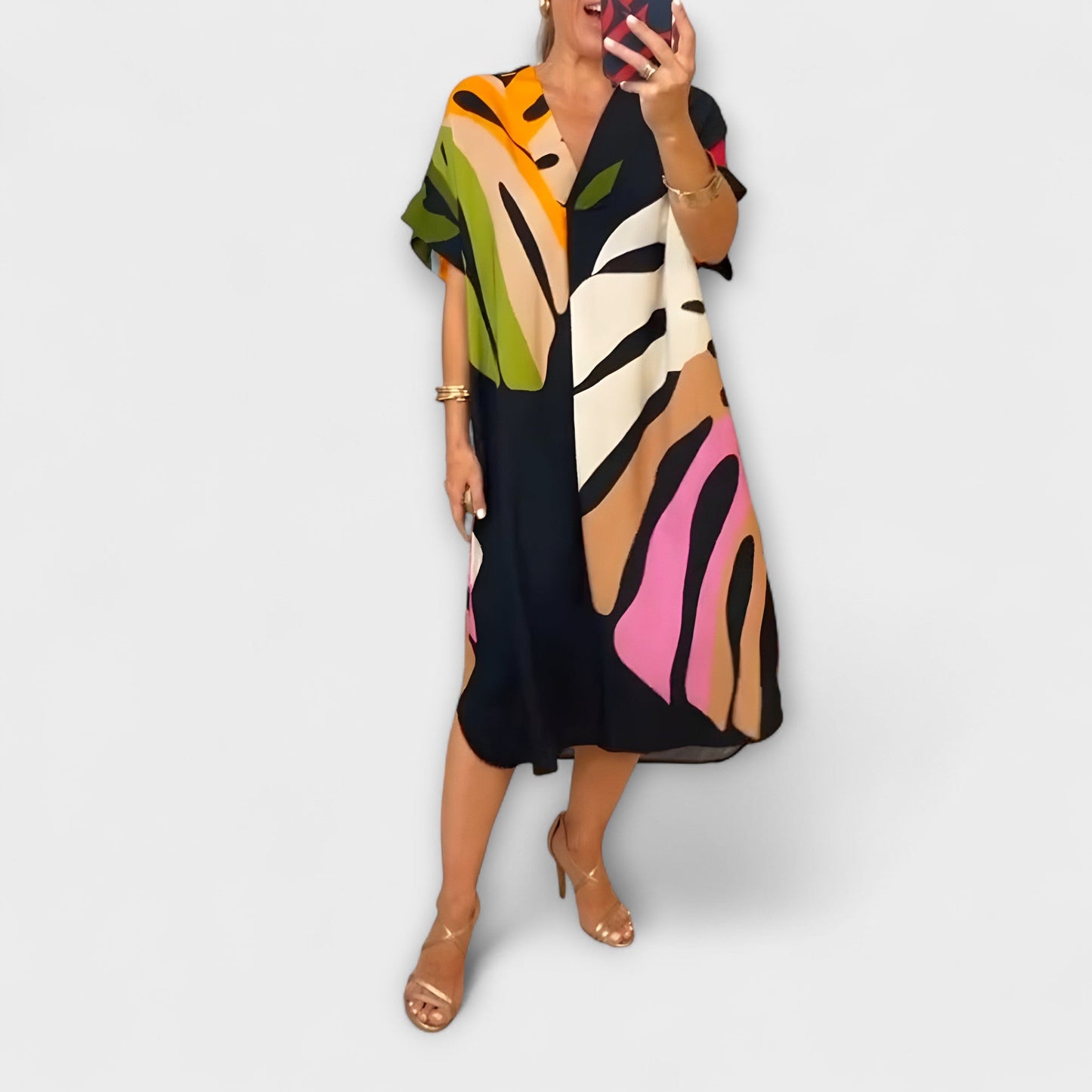 Roos - Casual Dress with Vibrant Leaf Print