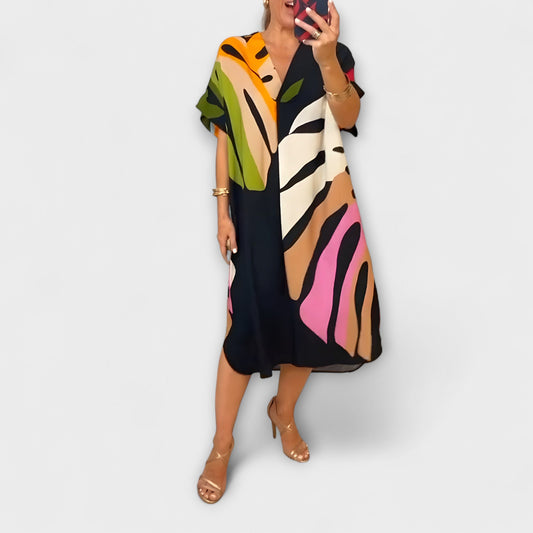 Roos - Casual Dress with Vibrant Leaf Print