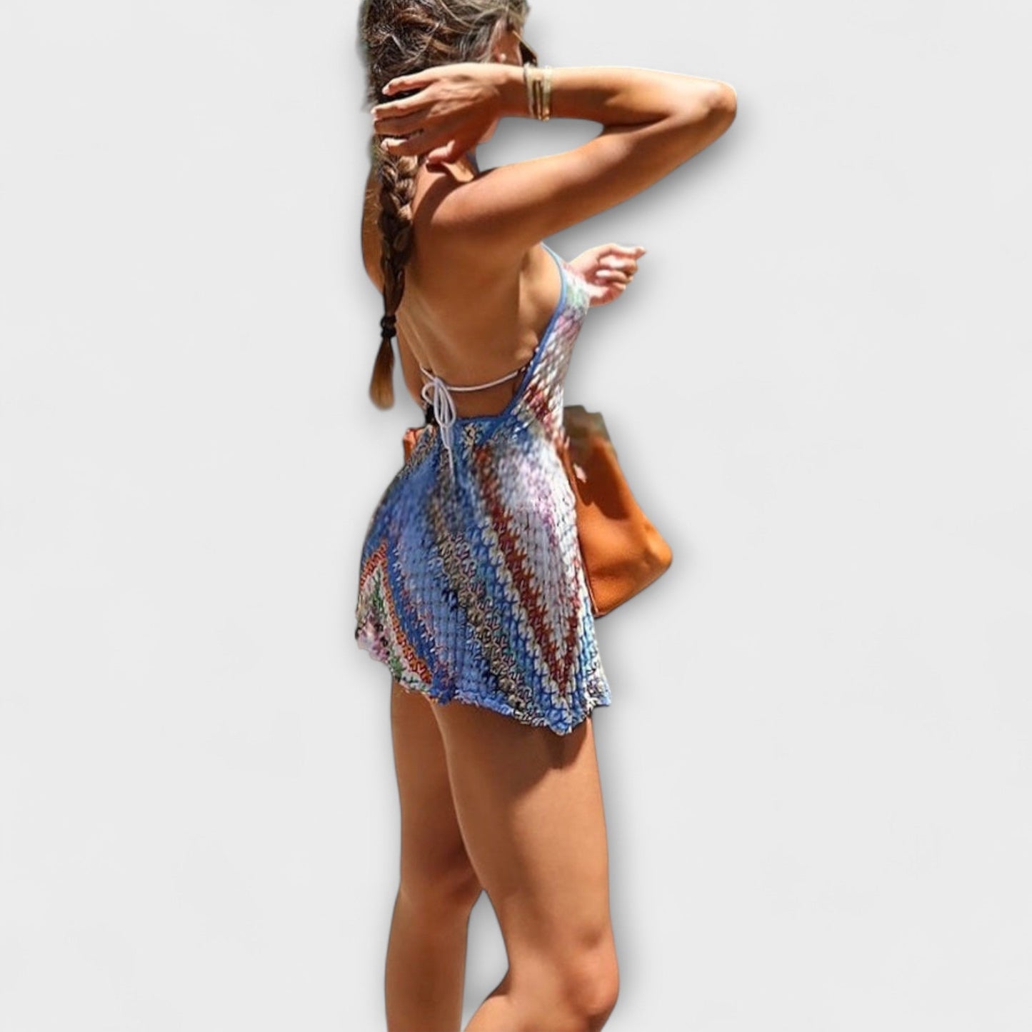 Helina - Vibrantly Knitted Backless Halter Romper