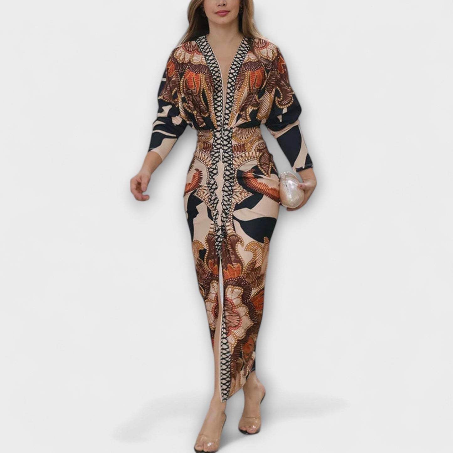 Cleo - One-of-a-Kind Dolman Midi Dress with Brazilian Print