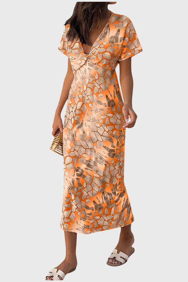 Dresses with Abstract Print and V-Neck Exposure