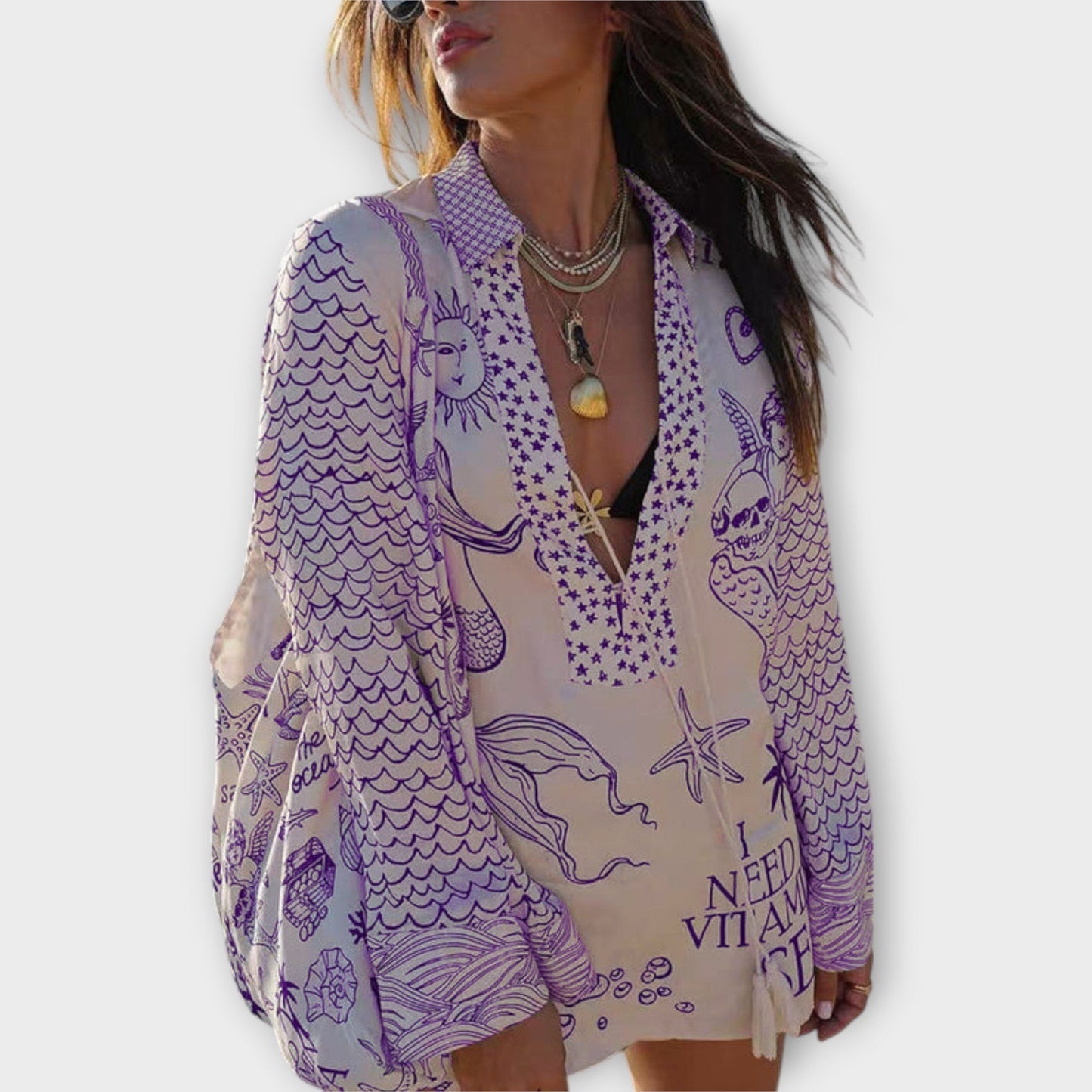 Liv - Satin Watercolor Tassel Shirt and Shorts Set