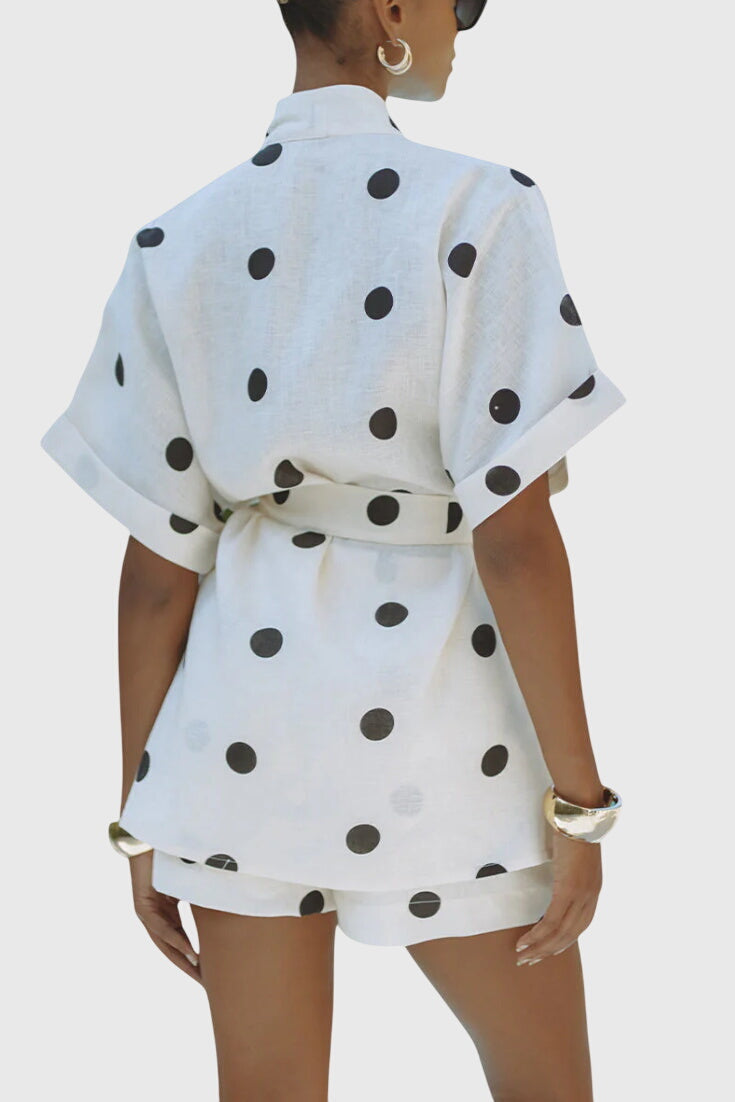 Avila Kimono Set with Tie and Polka Dot Shorts