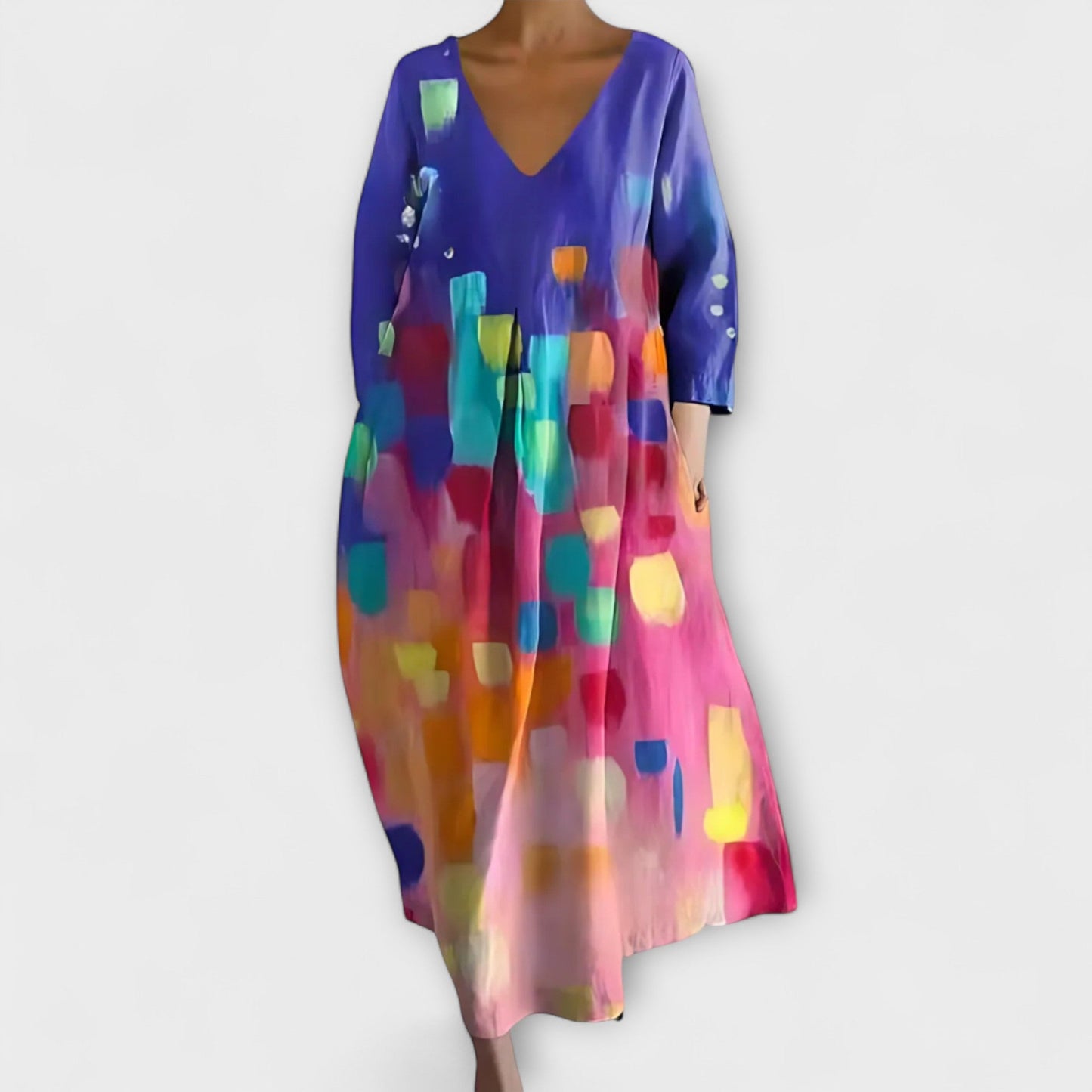 Fiona - Long, Colorful V-Neck Dress