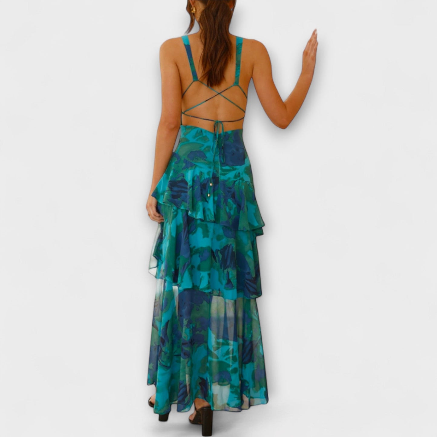 Domenica - V-Neck Chiffon Dress with Flowing Layers