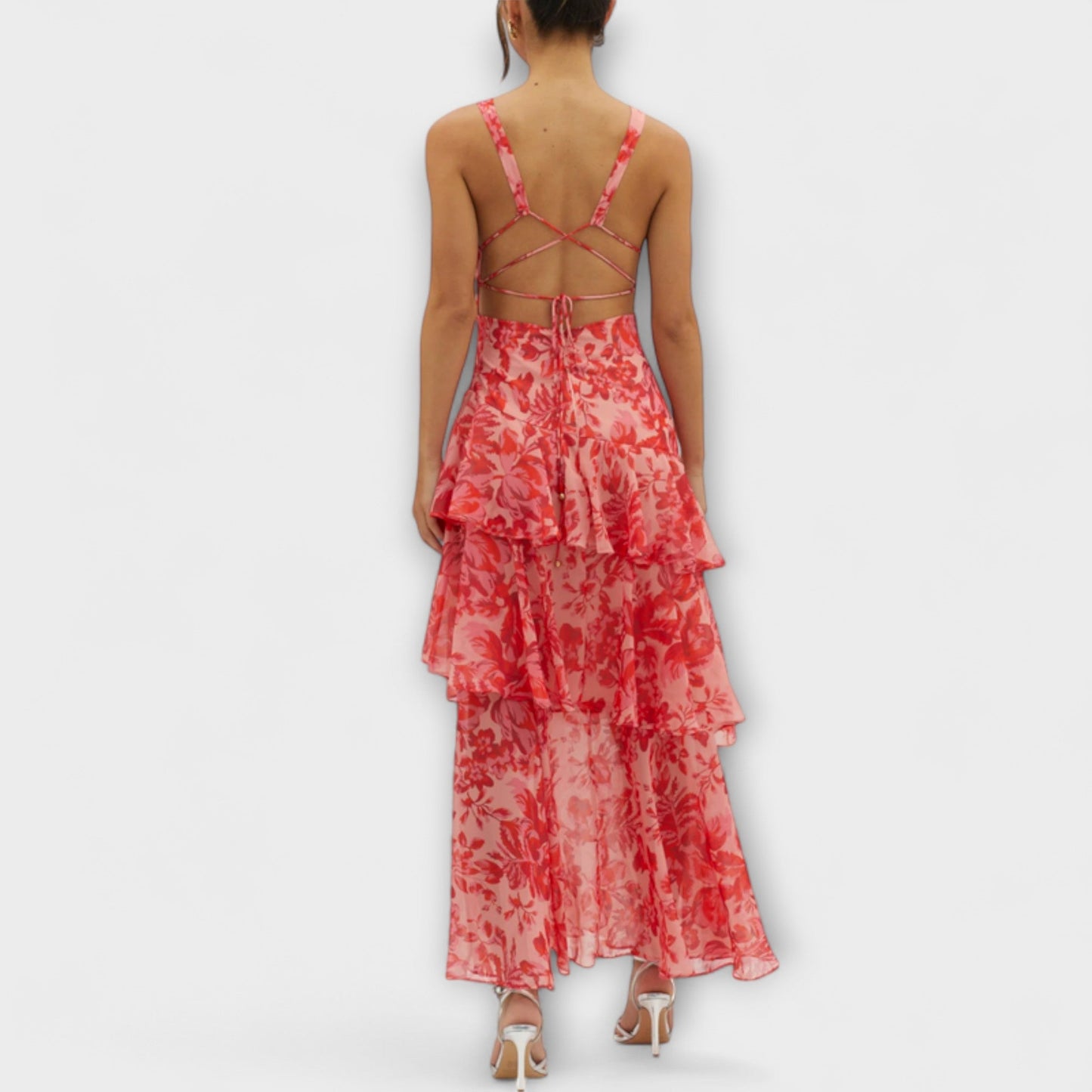 Domenica - V-Neck Chiffon Dress with Flowing Layers
