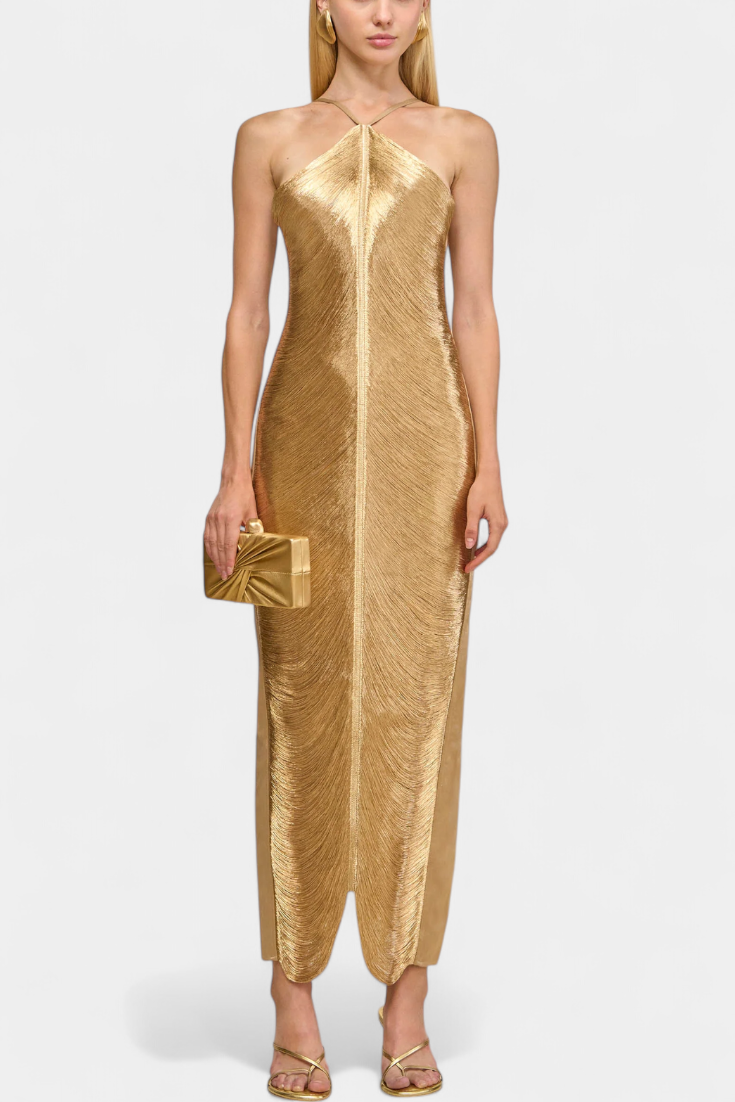 Jianna Halter Dress with Metallic Fringes
