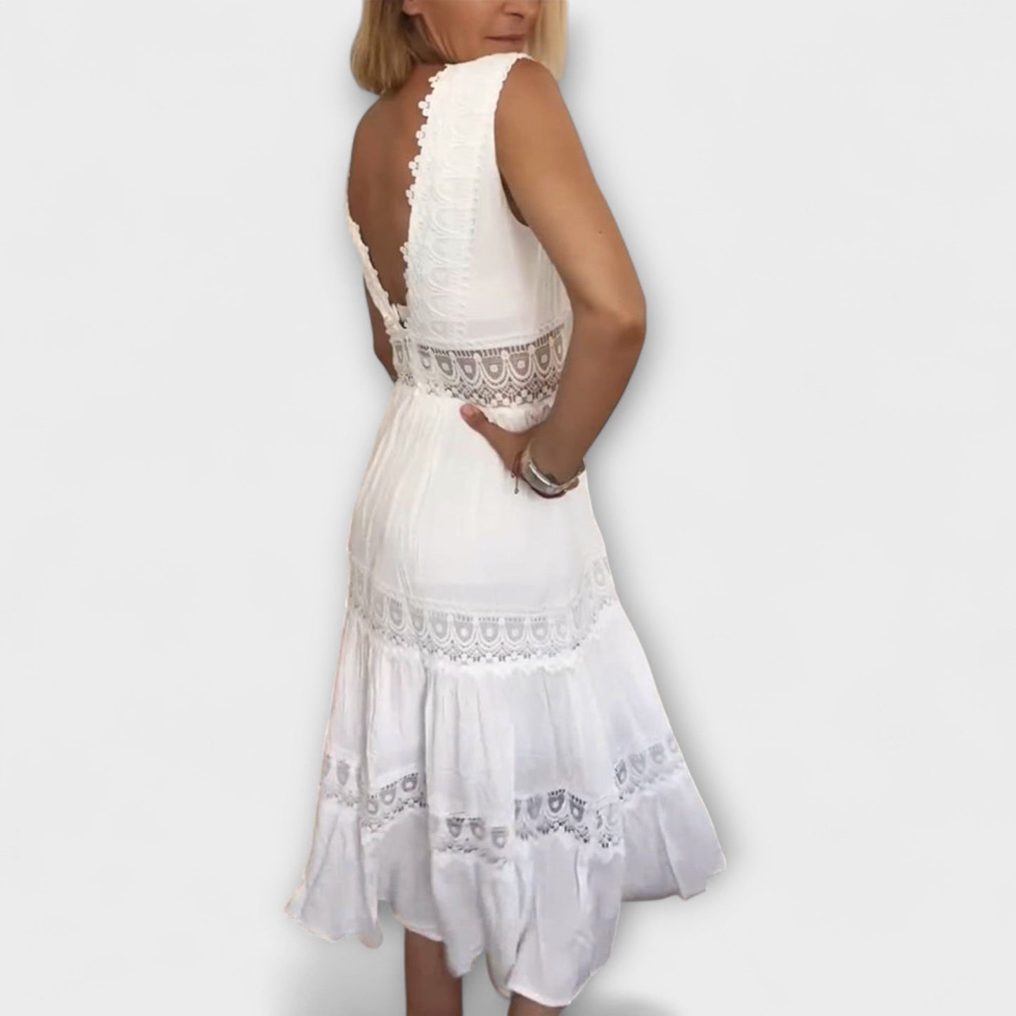 Ninfea Sleeveless Boho Midi Dress with Lace Details