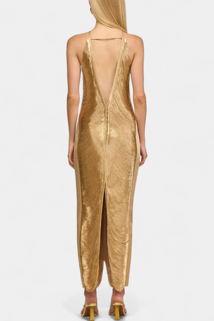 Jianna Halter Dress with Metallic Fringes