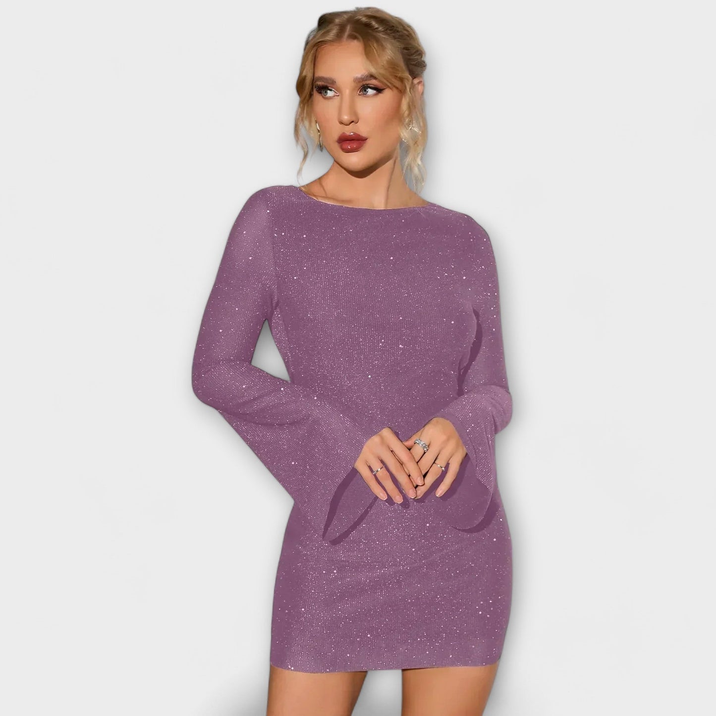Long Sleeve Backless Sequin Dress