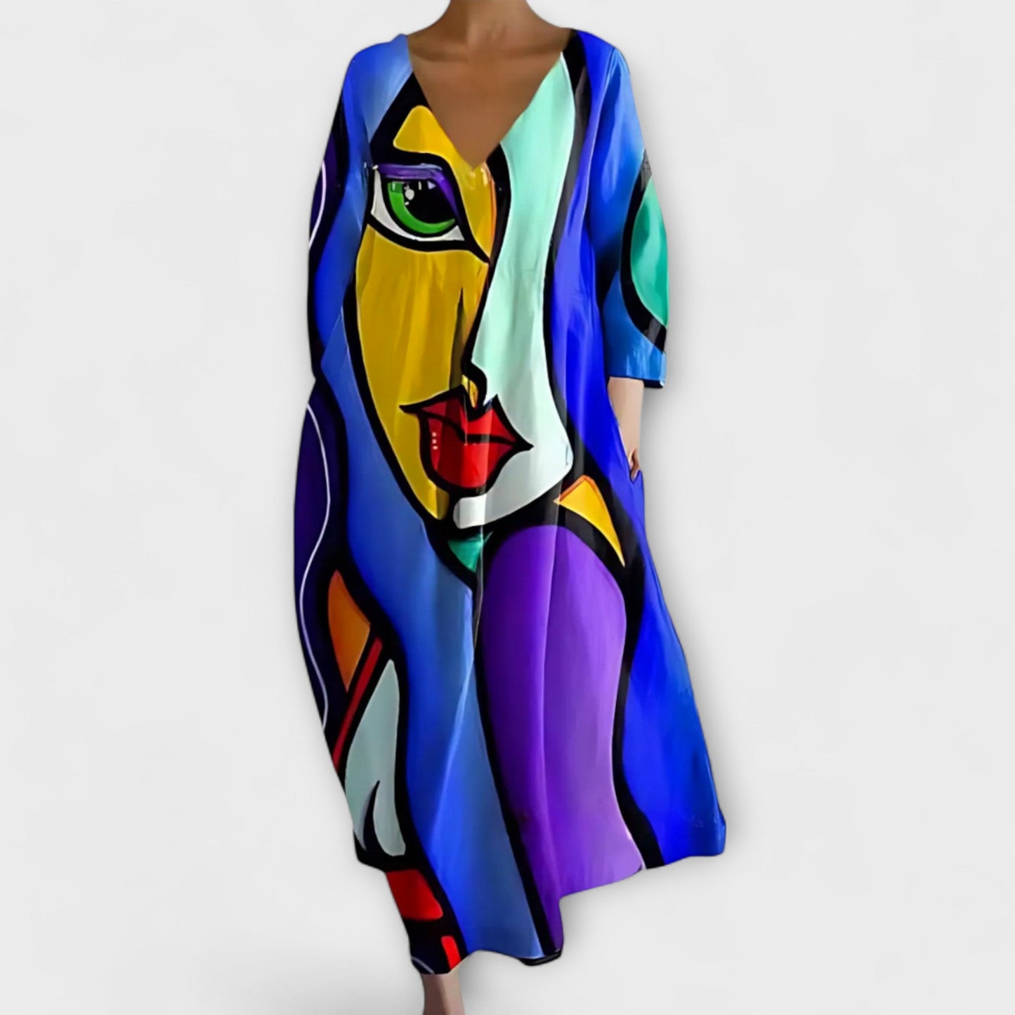 Fiona - Long, Colorful V-Neck Dress