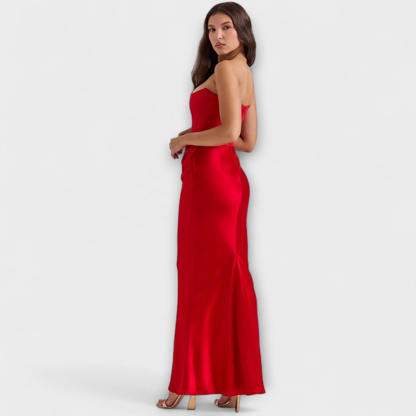 Strapless Satin Maxi Dress with Draped Detail
