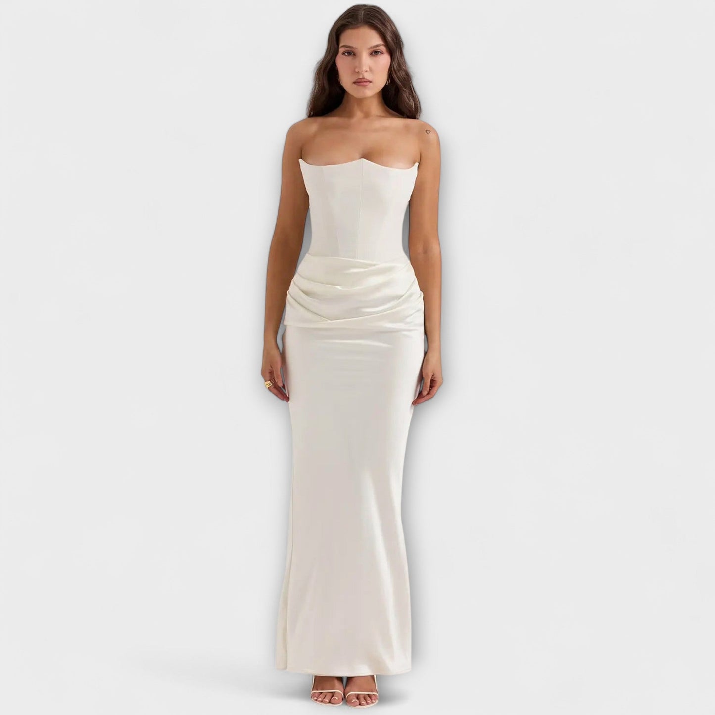 Strapless Satin Maxi Dress with Draped Detail