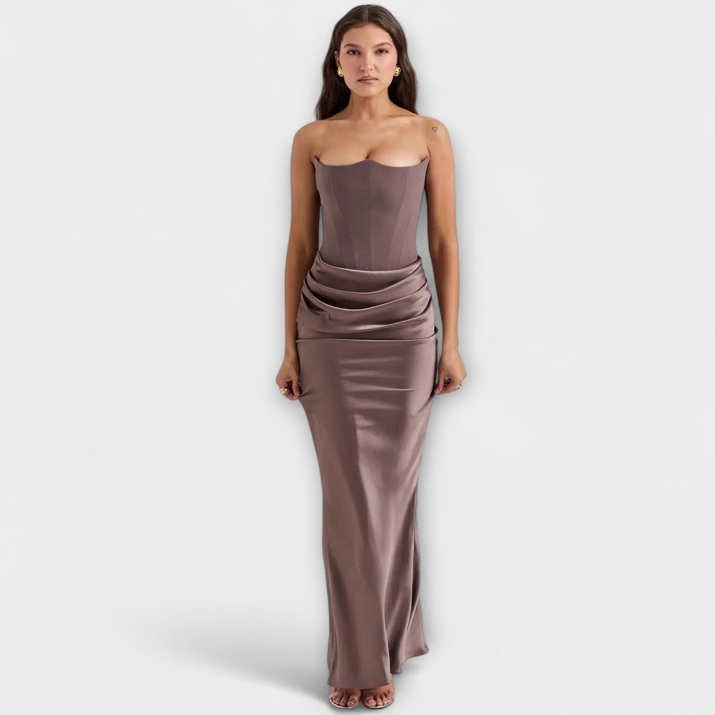 Strapless Satin Maxi Dress with Draped Detail