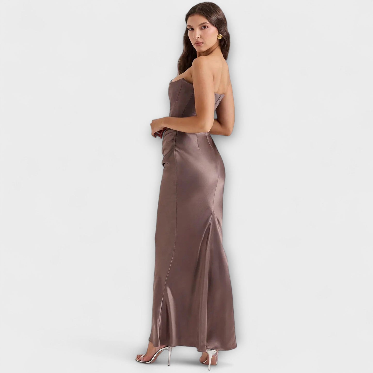 Strapless Satin Maxi Dress with Draped Detail