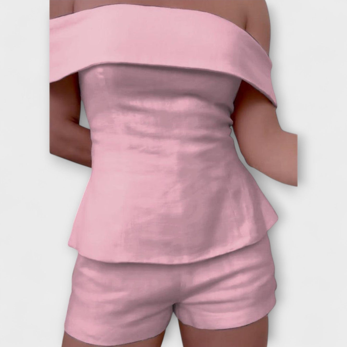 Olivia - White Cotton-Linen Two-Piece Outfit