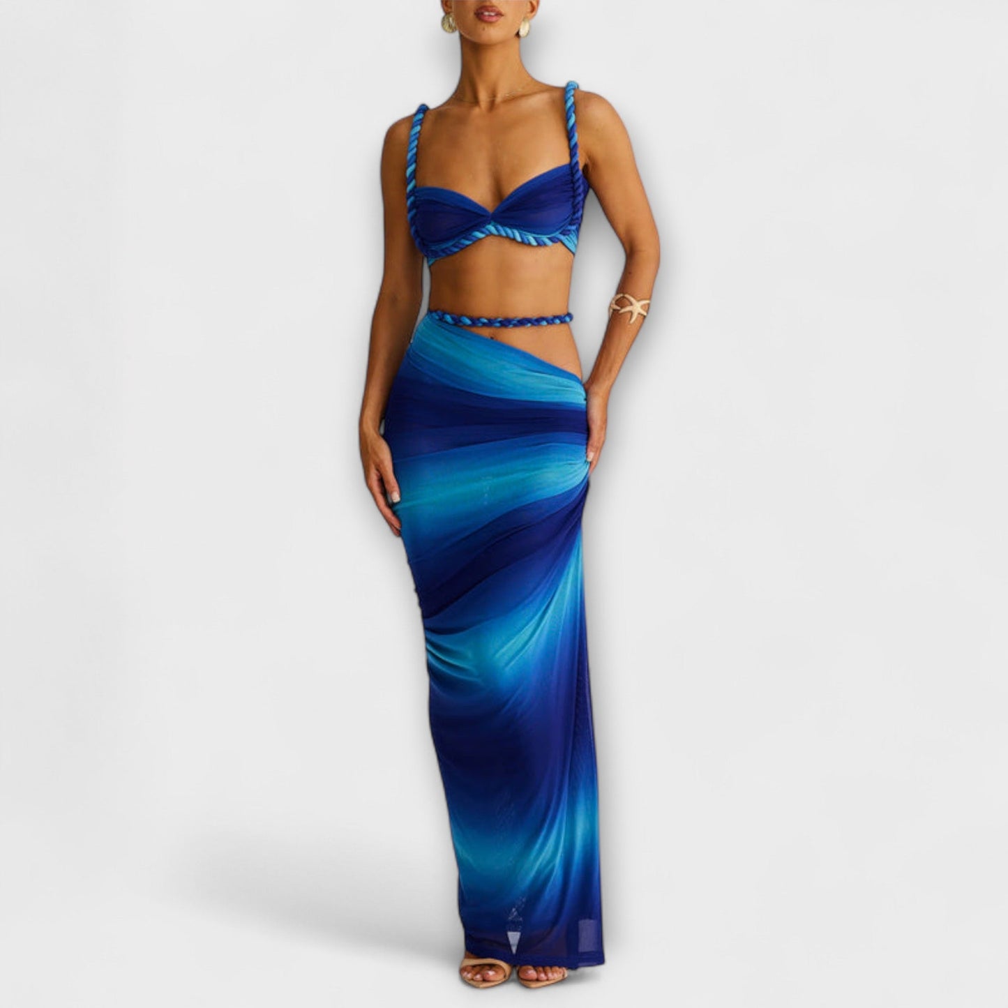 Jane - Stylish Gradient Braid Crop Top and Overskirt Set